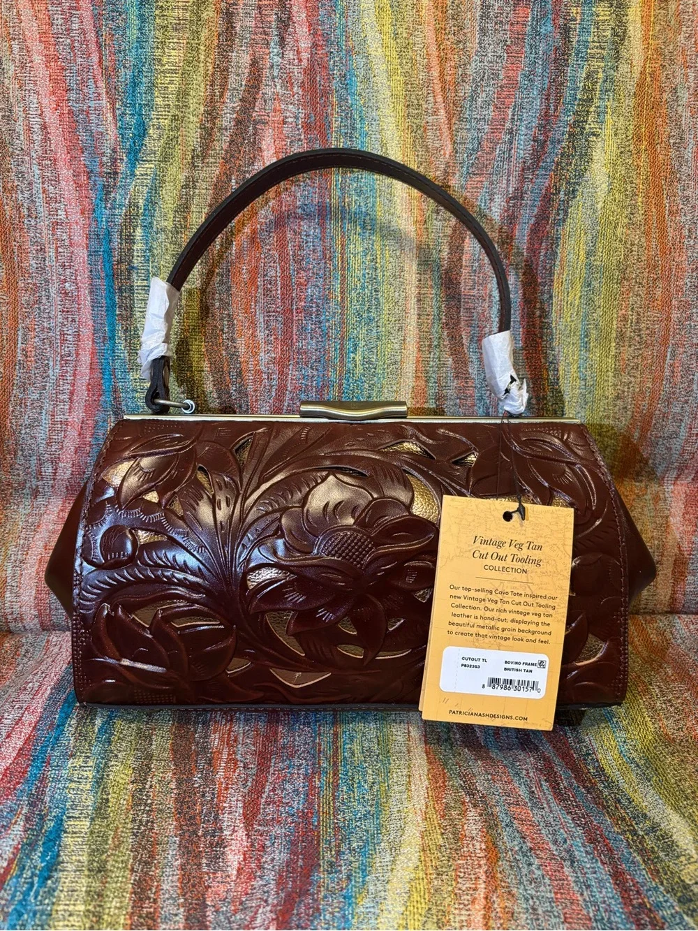 NWT Vintage Style Patricia Nash Tooled Floral Leather Top-Handle/Shoulder Bag